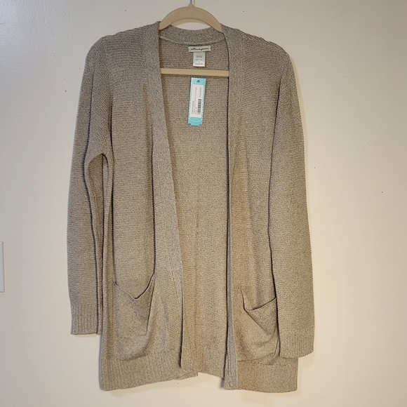 Cotton Emporium (Women's M) "Vallerie" Pocket Beige Open Front Cardigan Sweater - Picture 4 of 7